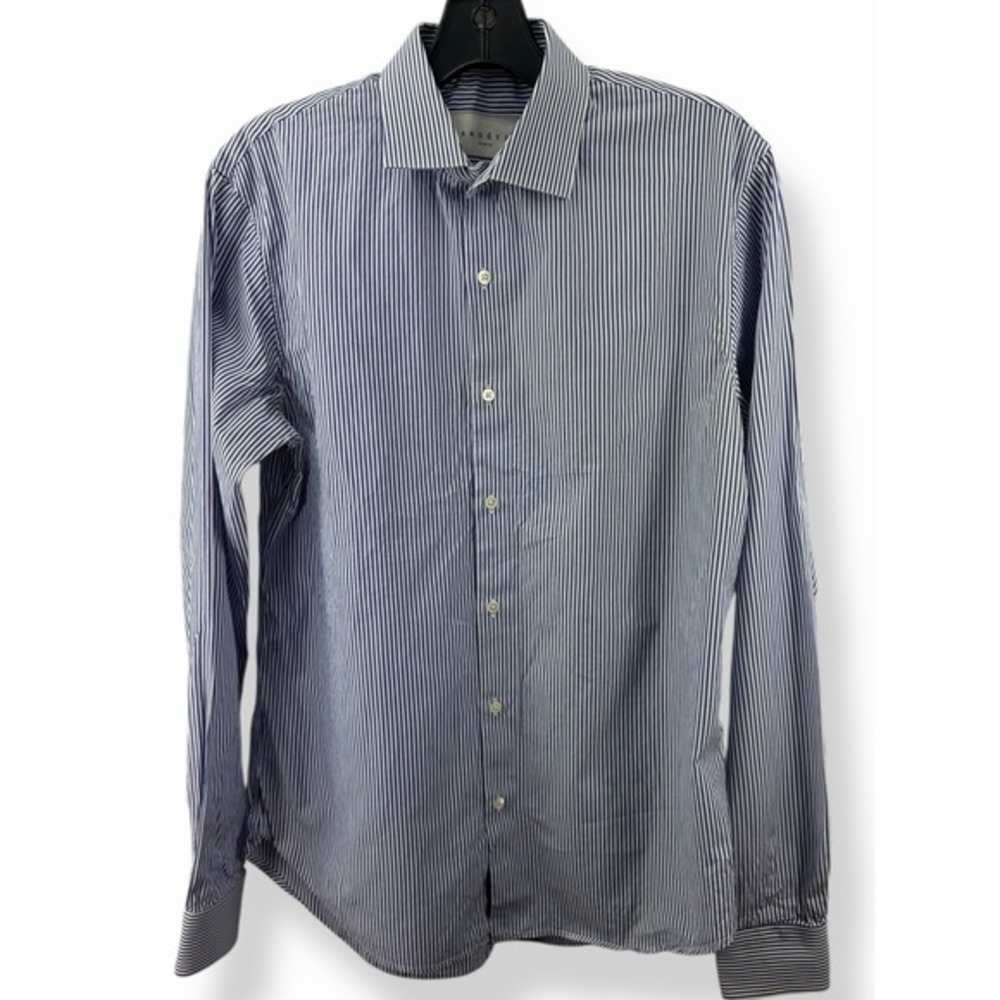 Sandro‎ Paris Seamless Stripes Blue&White Striped Dress Shirt Size Medium 39 EUC